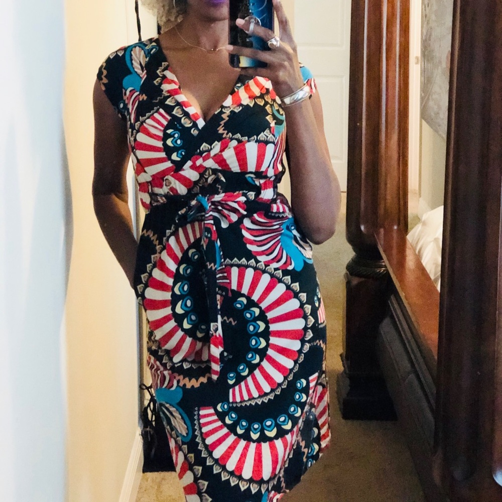 Red Swirl Print Cotton Dress with Pockets